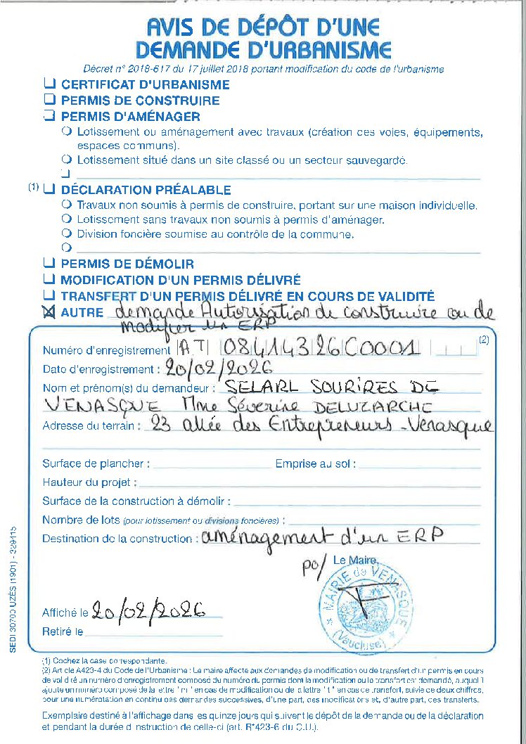 Avis de dépôt d&rsquo;une demande d&rsquo;autorisation de modifier un ERP n° 084 143 26 C0001