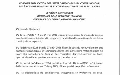 Arrêté portant publication des listes candidates par commune pour les élections municipales et communautaires des 15 et 22 mars 2026