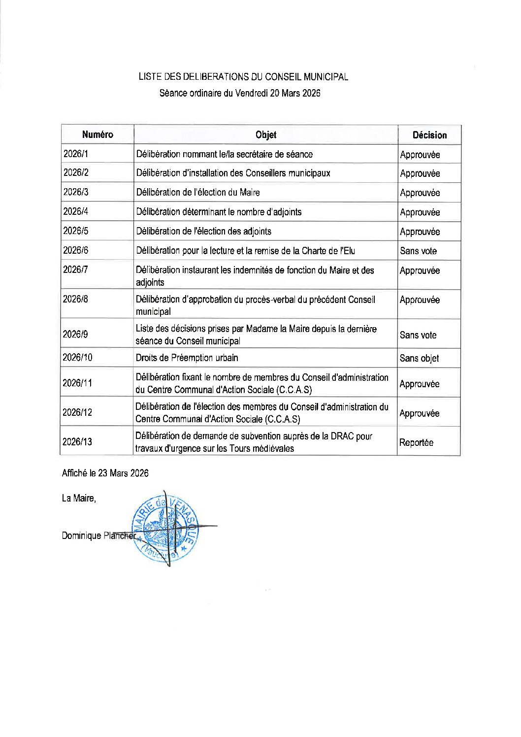 LD du vendredi 20 mars 2026