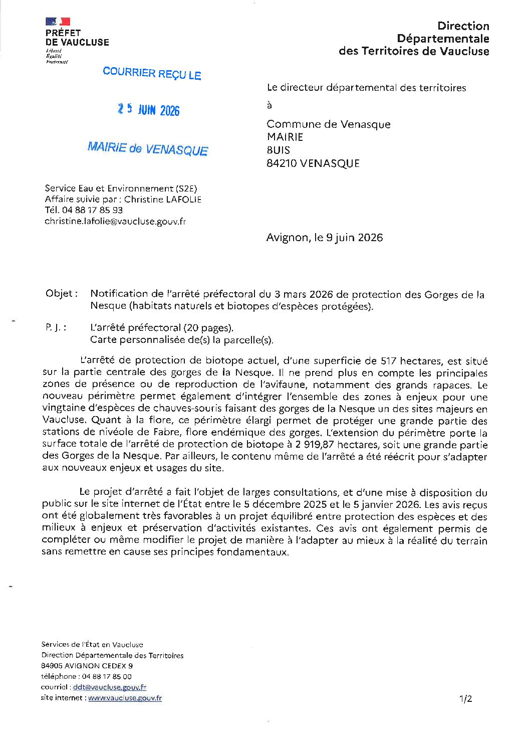 Arrêté préfectoral du 3 mars 2026 de protection des Gorges de la Nesque