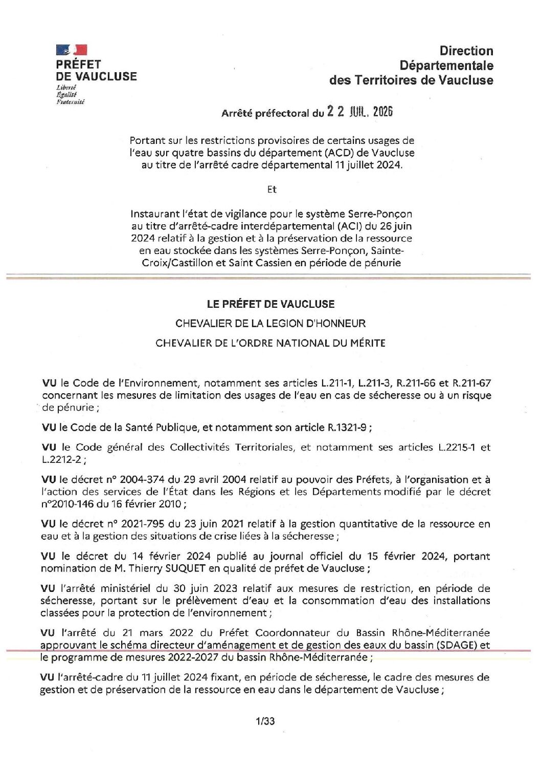 Arrêté préfectoral du 22 juillet 2026